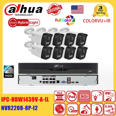 Dahua 8ch 8POE CCTV System Kit 4MP Smart Dual Light Mic IP Camera Full Color Lot
