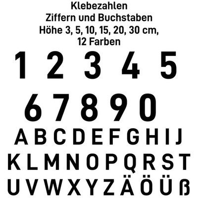 Ziffern Buchstaben Aufkleber Klebezahlen Zahlen 3 5 10 15 20 30 cm 12 Farben