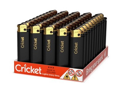 Cricket Einwegfeuerzeug Reibrad Schwarz Matt Gold