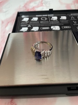 10K White Gold Ring with Blue Sapphire & Accent Stones, Size 6 3/4, 2.7g