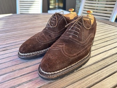Bontoni Brown Suede Wingtip Brogue Shoes Vibram Sole Mens Size 10 Italy