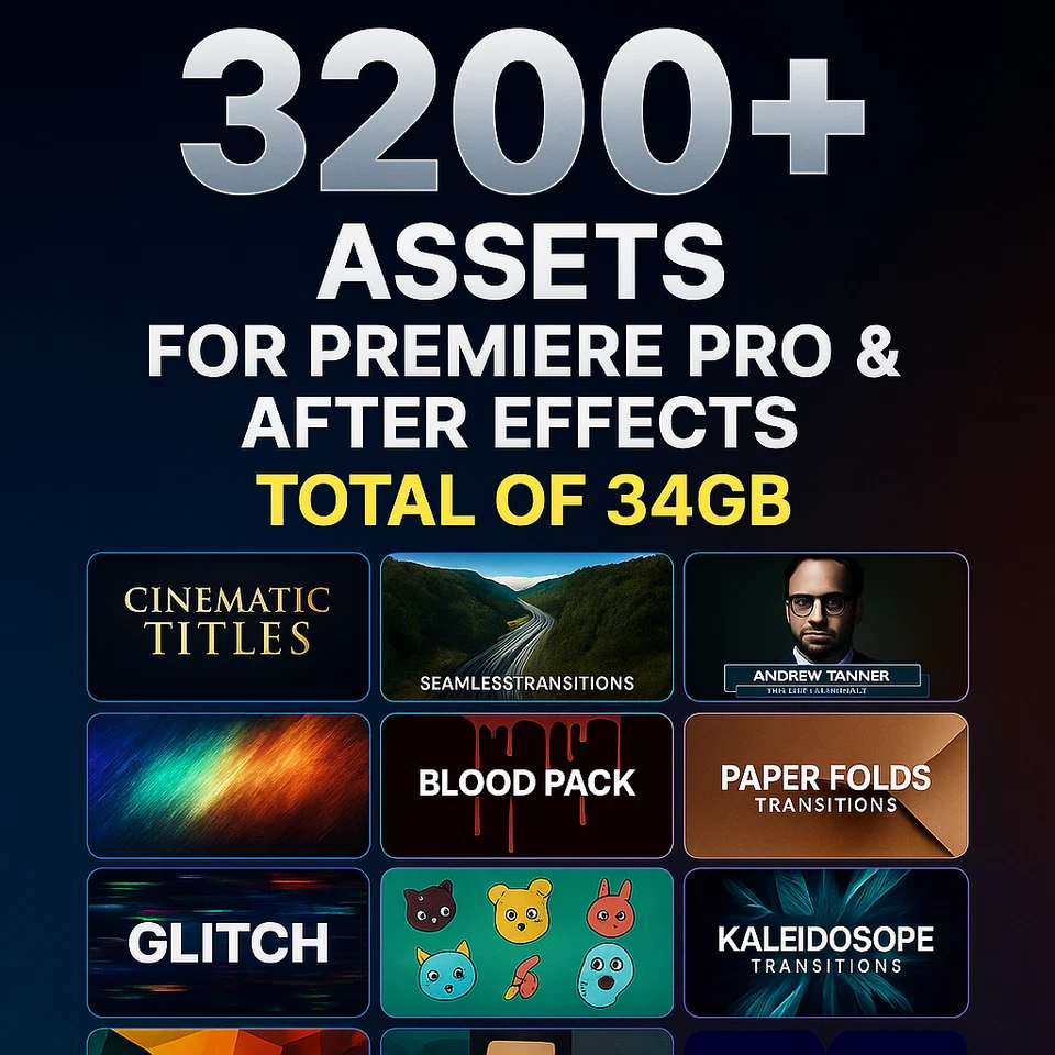 32000+ Premiere Pro Assets Bundle – 34GB VFX, Transitions, Titles, Overlays Glit - Image 4 of 4