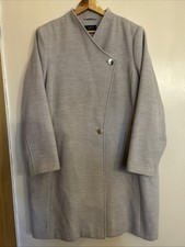 M&S Women's Light Grey Coat Size 22 Lined Pockets Button Up Long Sleeve Used VGC