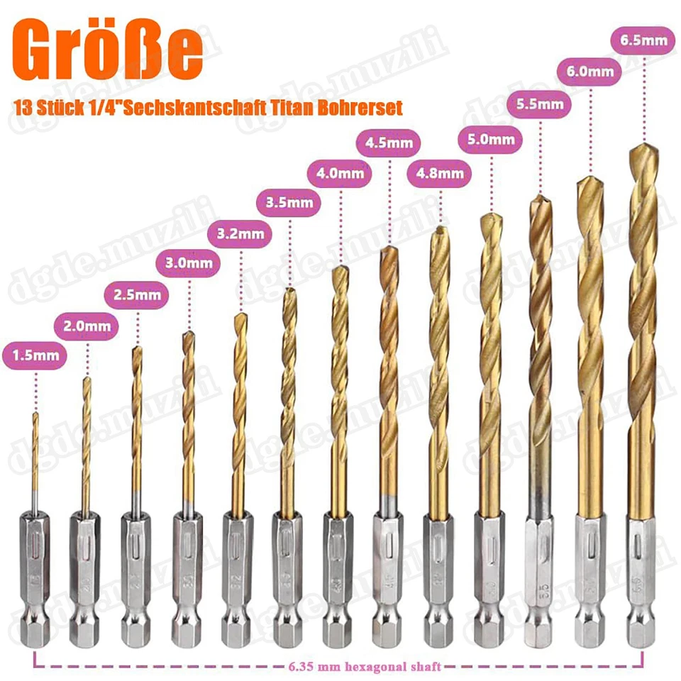 Titan HSS Bohrer Set 1/4" Sechskantschaft Spiralbohrer Metallbohrer 1,5mm-6,5mm - Bild 2 von 4