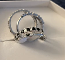 Bomb Party Ring Size 11 Delicates 4 Bands Black Onyx &Diamond CZ Rhodium Playing