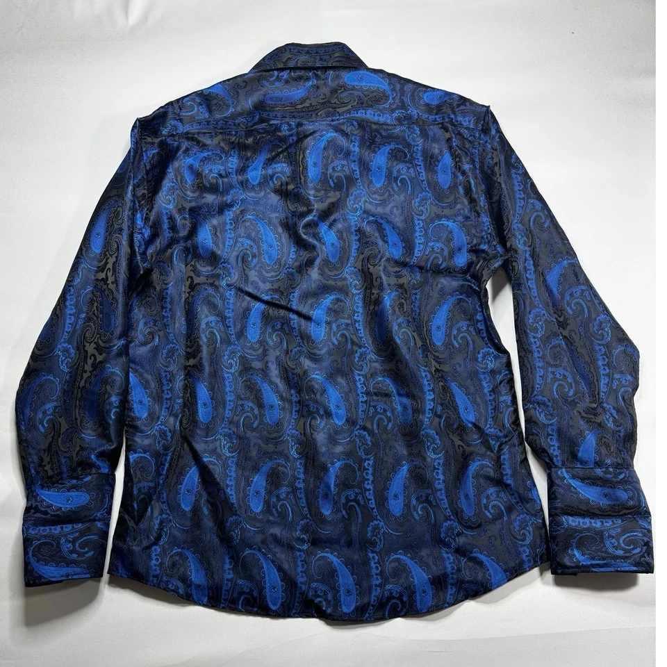 Camisa de vestir Leonardi para hombre manga larga cachemira negra azul brillo - talla 2XL Foto 2 de 4