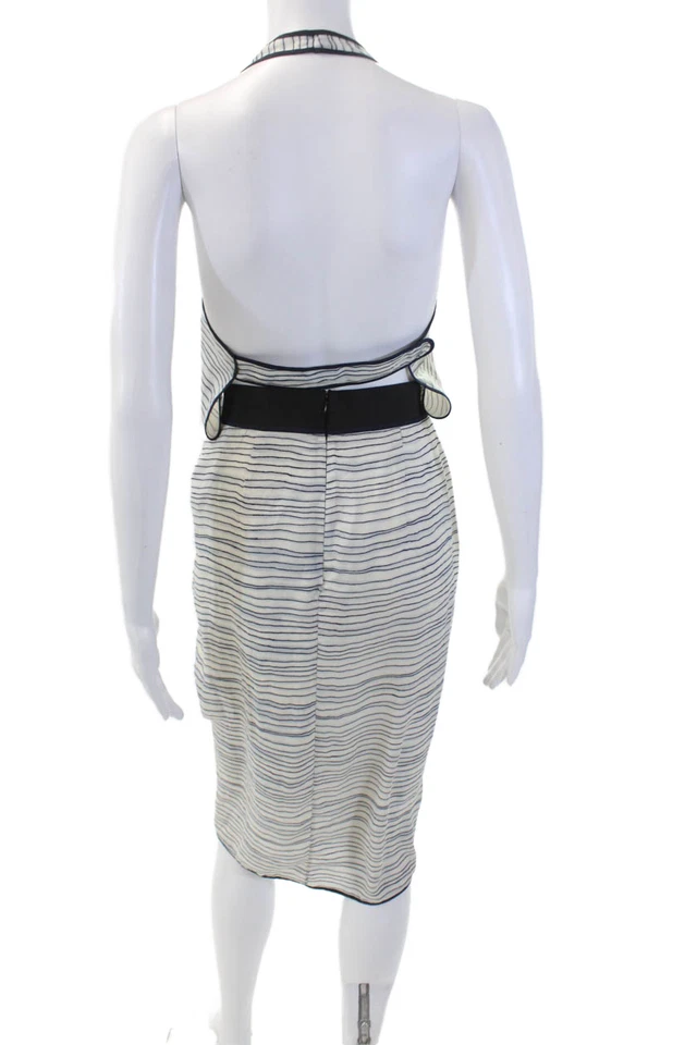 Vestido O'2nd para mujer a rayas sin mangas hasta la rodilla calce y acampanado blanco talla 4 Foto 3 de 4