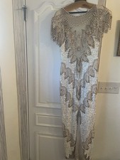 Vintage Gold  beige all sequin maxi dress with beading and fringe size small