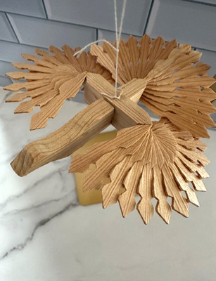 Hand Carved Wood Bird Fan Wings Bird Of Happiness Ornament
