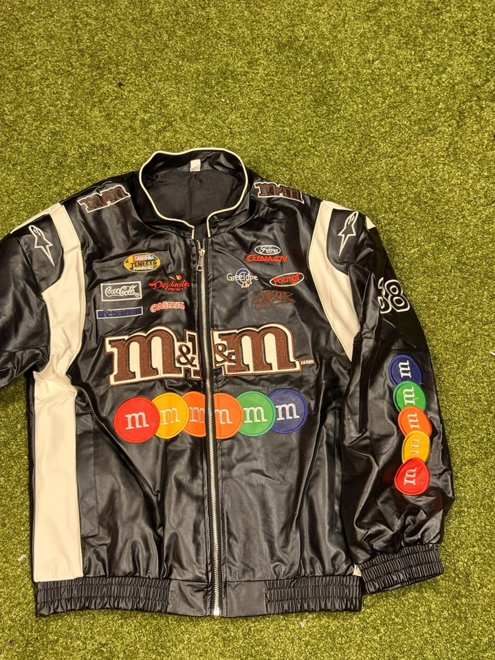 Vintage M&M’s Racing Jacket Black Leather Style - Image 2 of 4