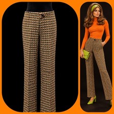 Vintage 70s Retro Flare Leg Orange  Green Plaid Pants Mod GoGo