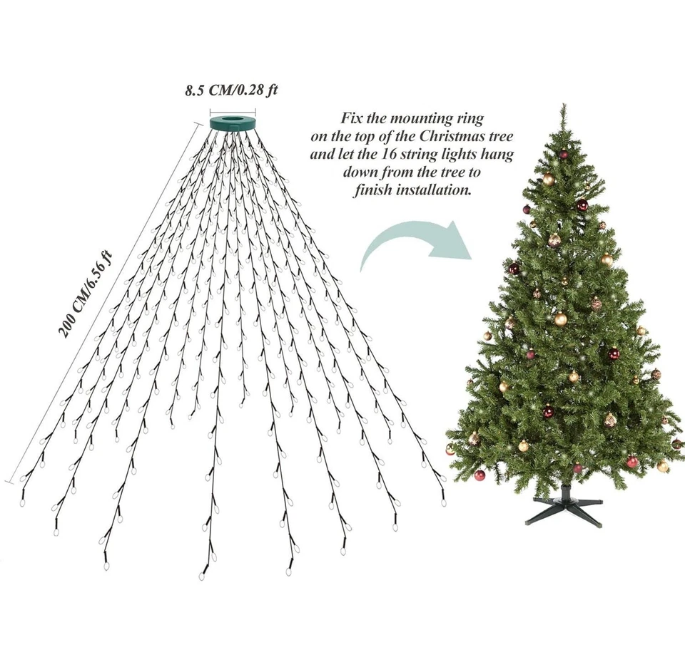 Luces de Navidad para Top de Árbol 200 LED Luces de Árbol de Navidad con Control Remoto Foto 2 de 4