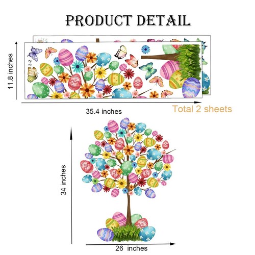 Large Colorful Easter Tree Wall Decal, Happy Eggs Butterfly Flower Vinyl Wall... - Picture 7 of 7