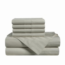 Casa Platino 100 Egyptian Cotton Sheets Queen Size Set - 6 Pieces - Damask S...