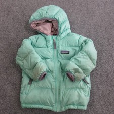 Patagonia Jacket Kids 2T Green Quilted Down Puffer Hooded Full Zip Winter Coat