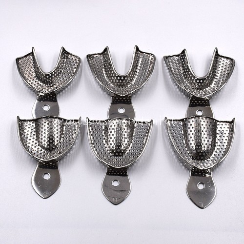 6 Pcs Dental Perforated Impression Edentulous Trays Stainless Steel