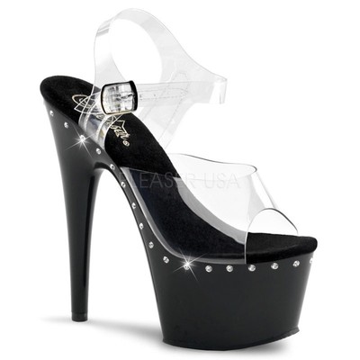PLEASER ADORE-708LS Plateau Sandalette Schwarz Steinchen Oberteil Klar Gogodance