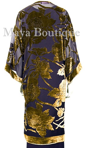 Antique Gold Long Kimono Jacket Silk Burnout Velvet No Fringe Maya Matazaro - 第 4/9 張圖片