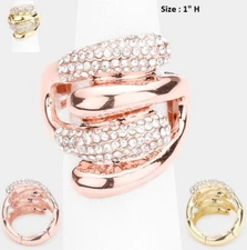 Leaf Statement Oversized Cocktail Party Prom Ring Crystal Rhinestone Stretch