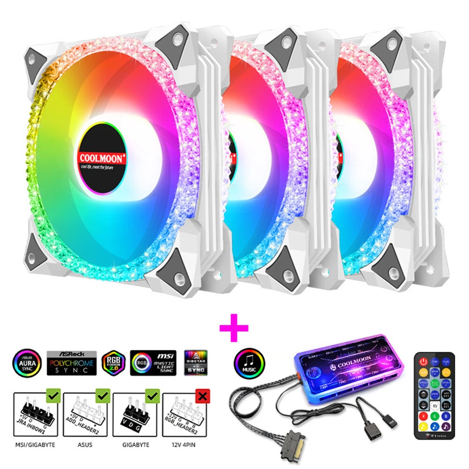 3 Stück LED-Lüfter RGB 120 mm 12 V für CPU mit Fernbedienung Computergehäuse PC - Bild 2 von 4