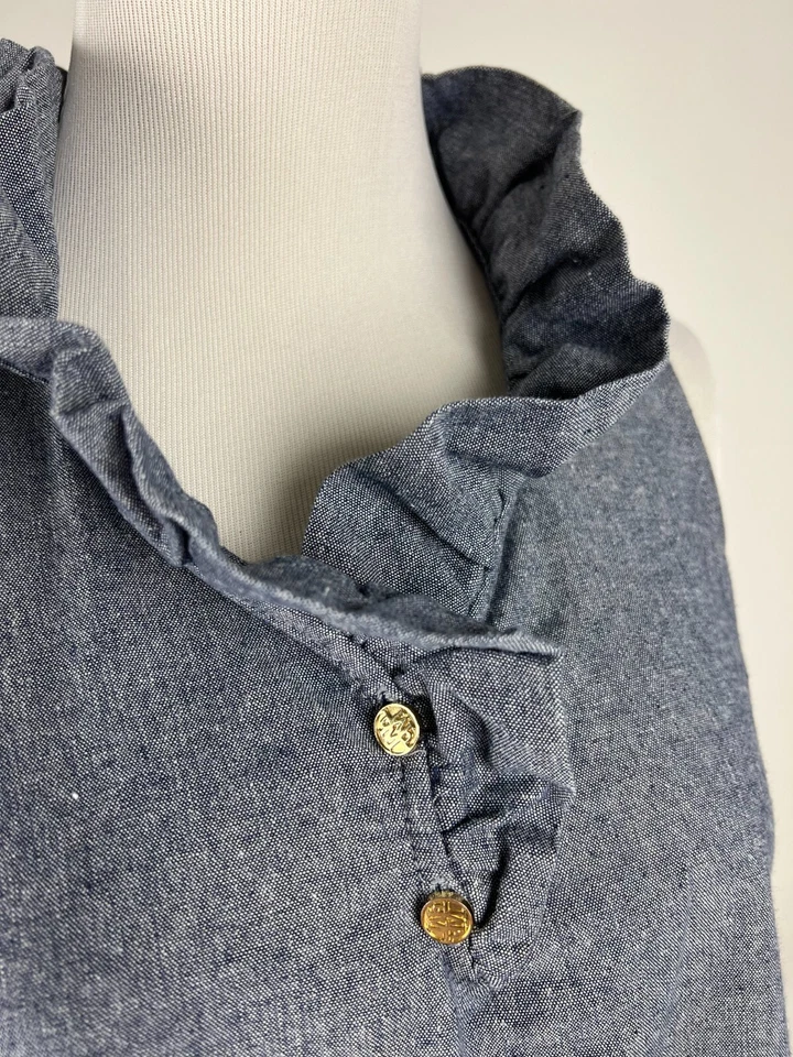 MUD PIE S'less Ruffle Collar Chambray Blouse - S, Blue - Image 2 of 4