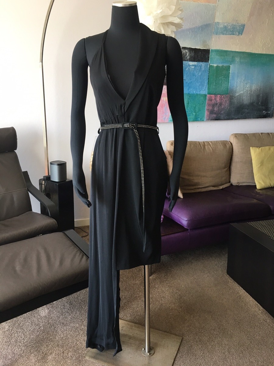 maison martin margiela silk dress MAISON MARTIN MARGIELA H&M Black Wool & Silk Fusion High Low Dress UK 8 US 4 S