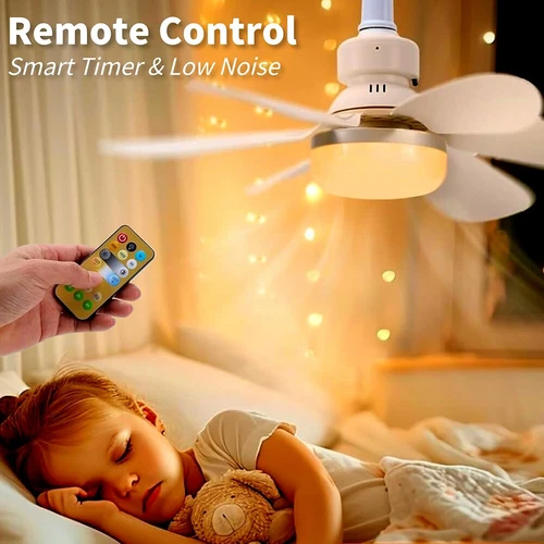 2-in-1 E27 Socket Fan Light with Remote Screw in Ceiling Fans LED Light Bulb Fan - Picture 7 of 12