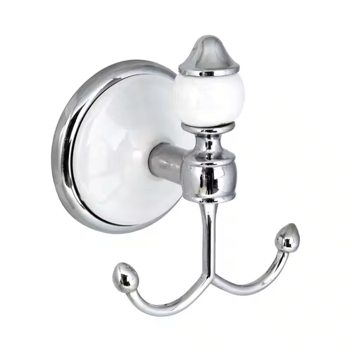 Double Robe And Towel Hook Stainless Steel In White Porcelain /Polished Chrome