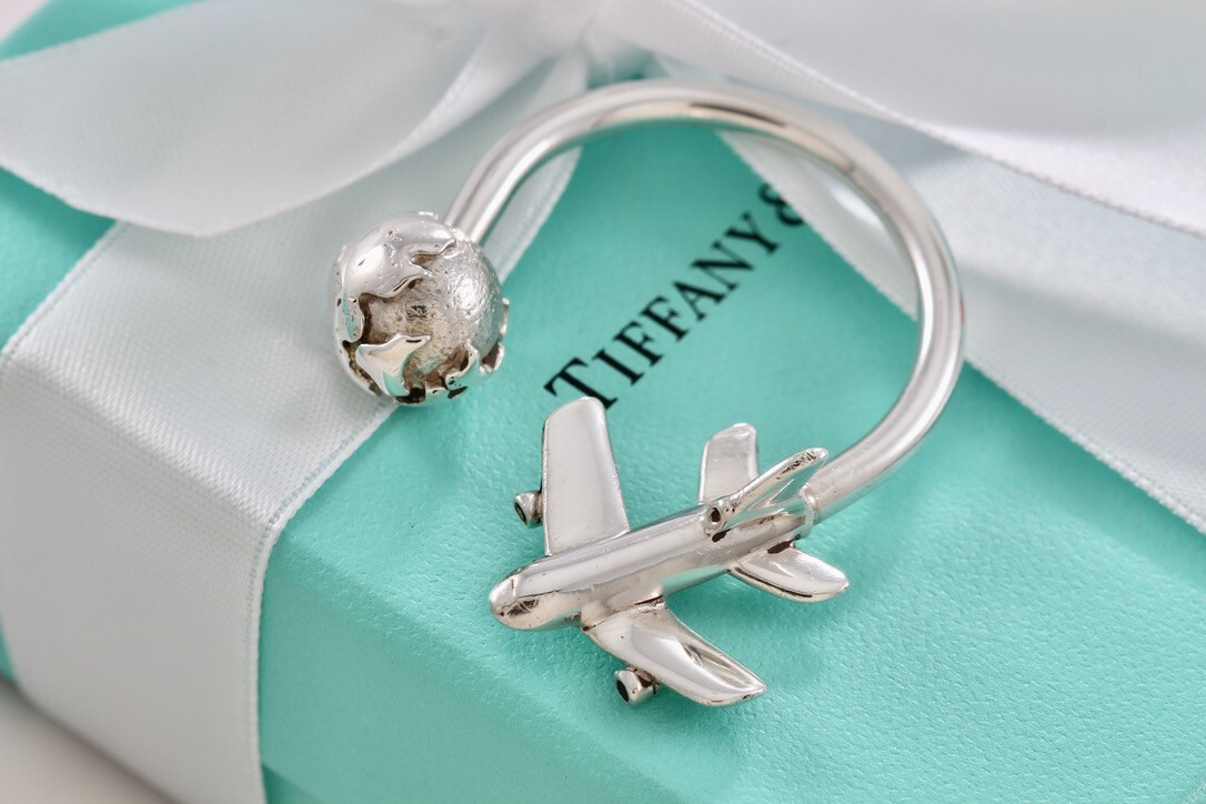 Tiffany & Co. Sterling Silver Airplane & Globe Horseshoe Key Ring
