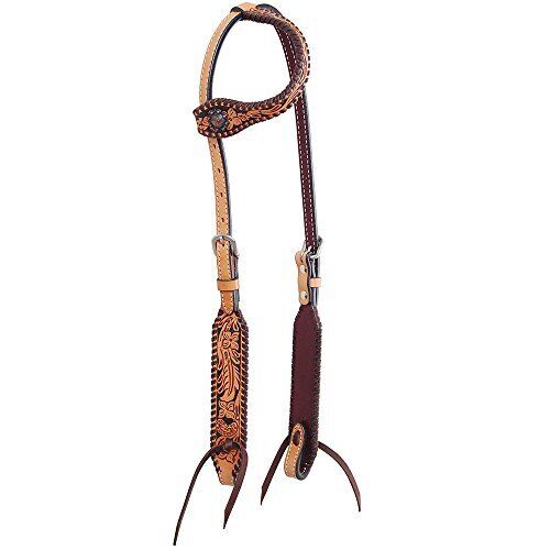 Headstall - Floral Tooled, Brown Whipstitch Single Ear by Rafter T Ranch Company - Picture 1 of 1
