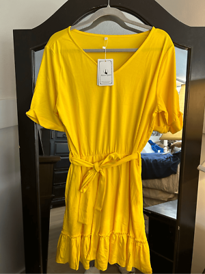 NEW T Shirt Short Roll Sleeve Flowy Swing Ruffle Dress Pockets XL | eBay