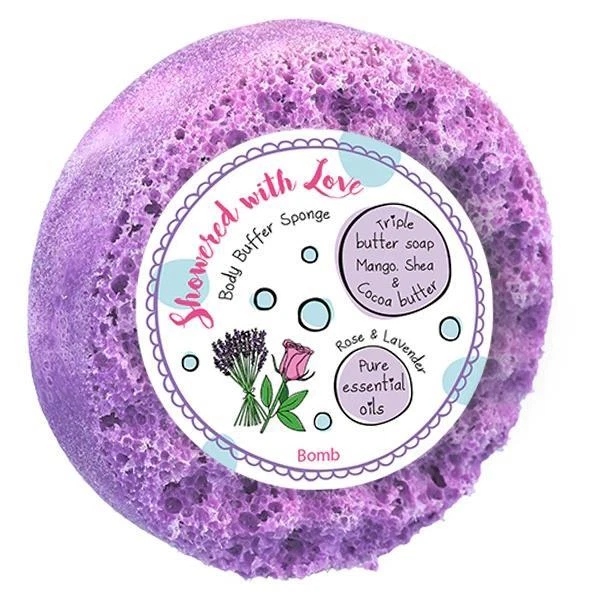 BOMB COSMETICS Soap Filled Sponge Exfoliating Moisturising Body Buffer Pure Rose & Lavender