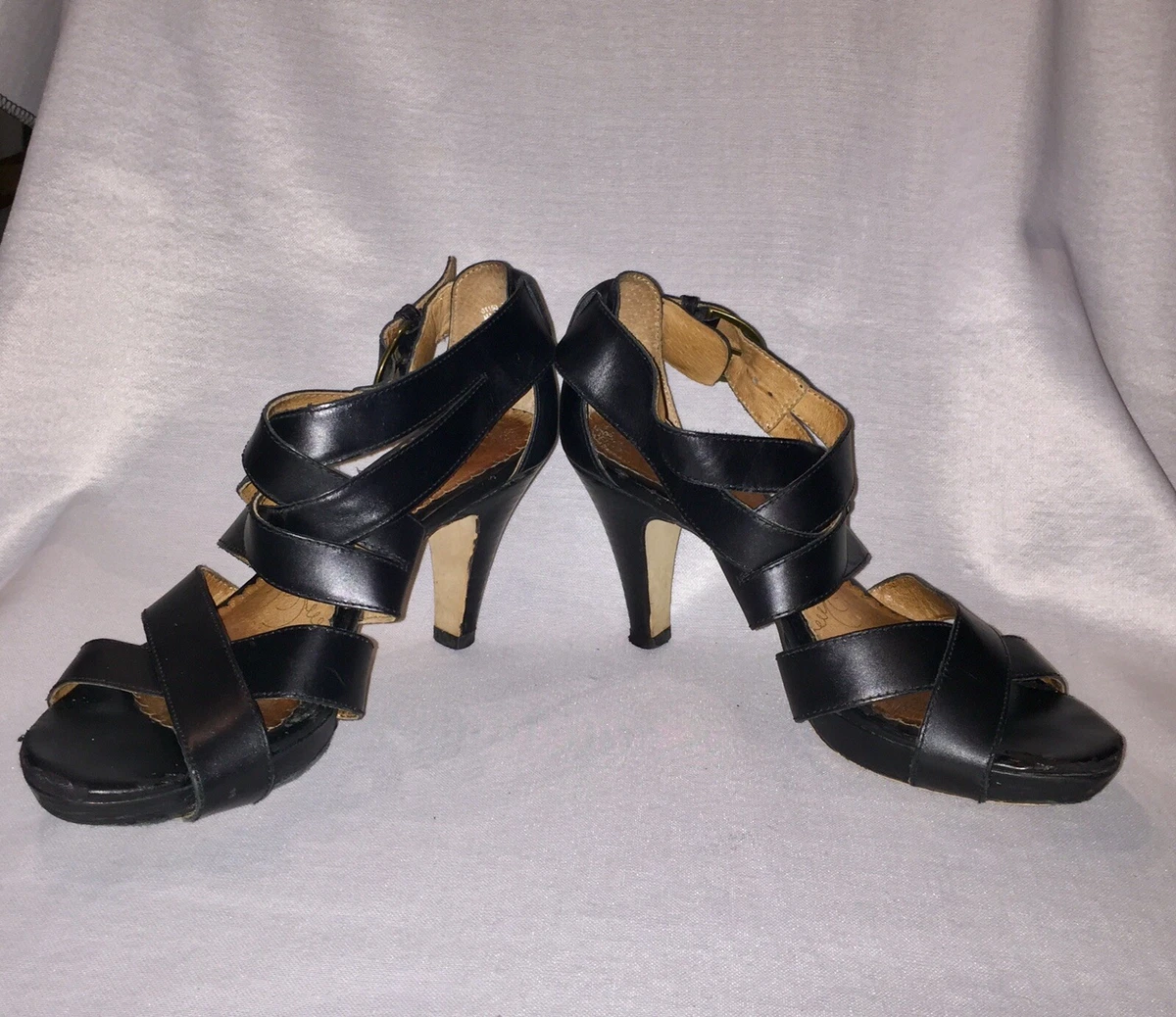 Clarks Black Sandals Heels Strappy Leather Womens 7M | eBay