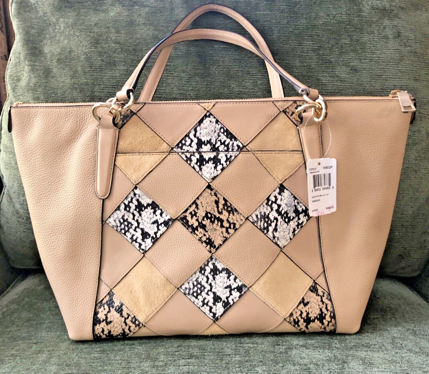 NWT COACH F57510 Snake Patchwork Ava Tote in Beechwood Beige/Gold Hardware