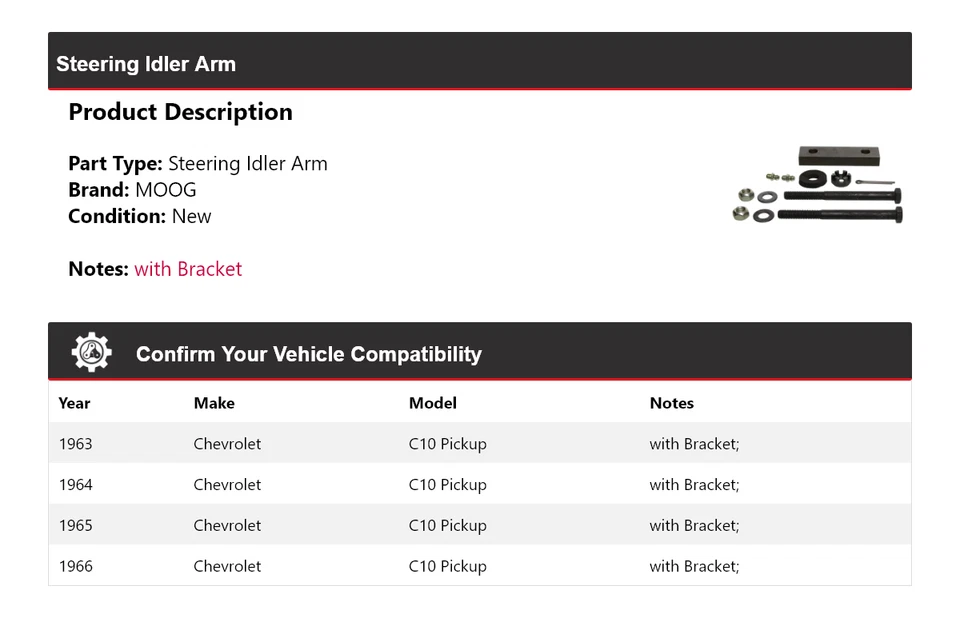 Brazo de rueda loca de dirección para camioneta Chevrolet C10 1963-1966 MOOG 1963 1964 1965 1966 Foto 2 de 4