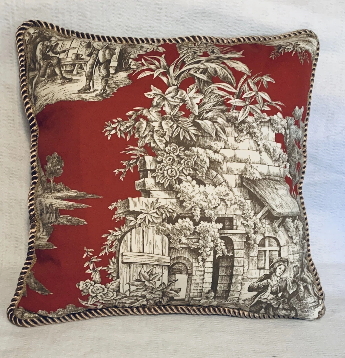 Provence French Country Cottage Pillow Red Camel Farm House Toile
