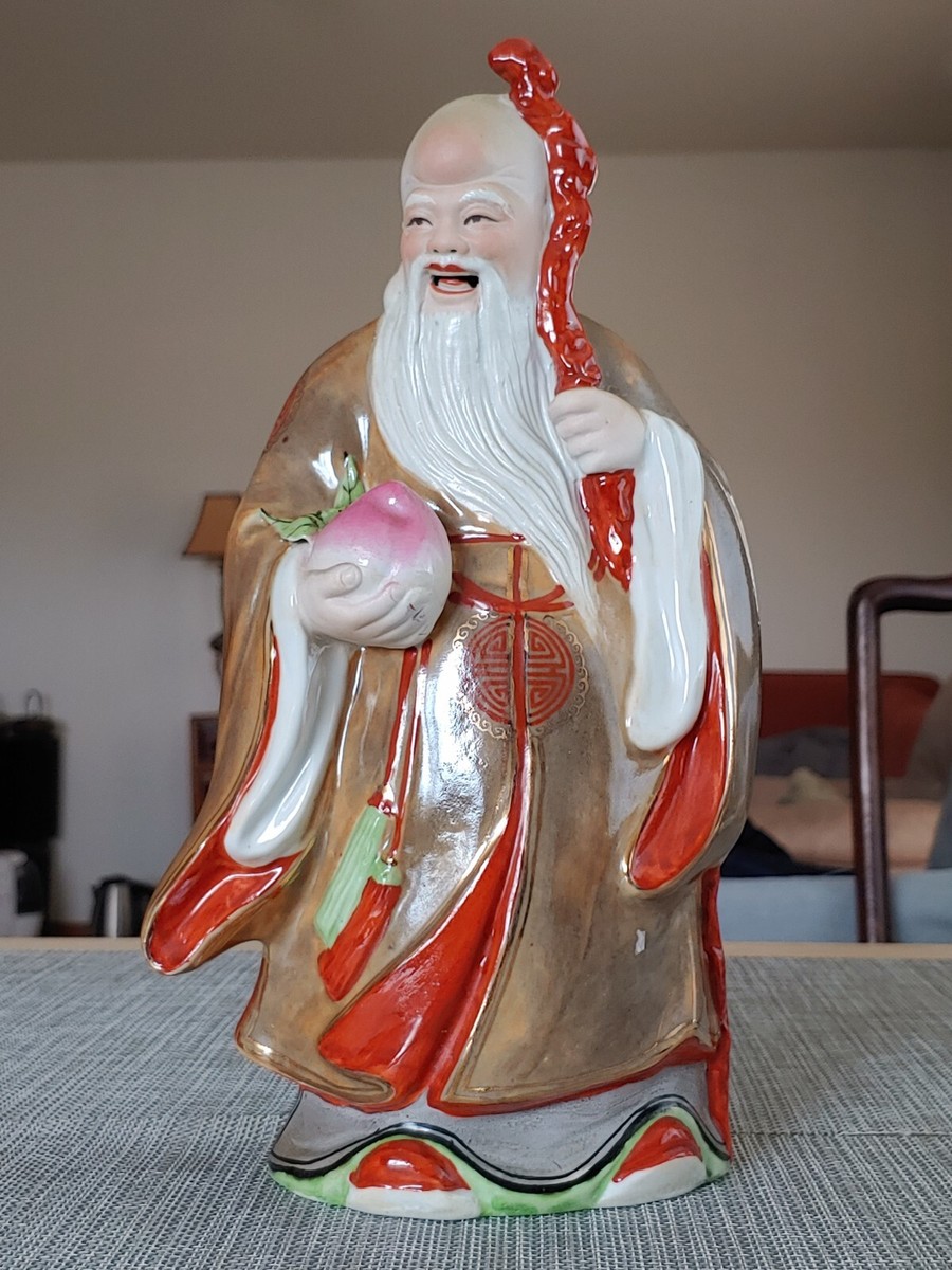 粉彩瓷寿星公Vintage Chinese Jingdezhen Famille Rose Gilted