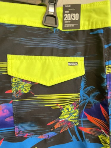 Boy's Youth Hurley Board Shorts Swim Size 20/30 Inseam 10” Pocket Hawaiian Neon - Picture 7 of 12