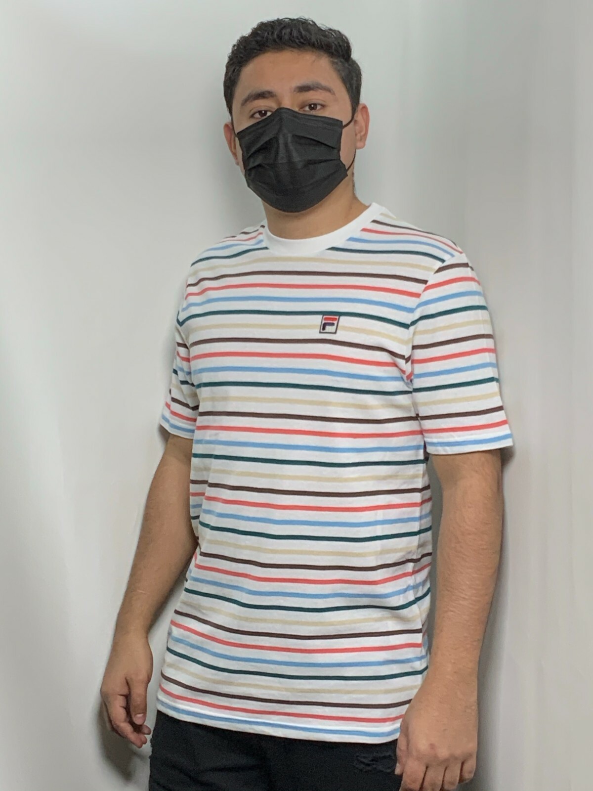 T shirt uomo Fila bianca a righe multicolore manica corta