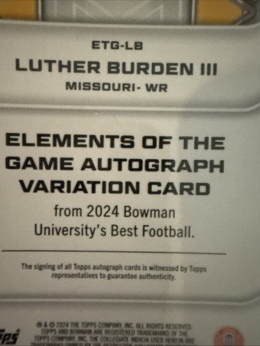 Bowman Univ Best Luther Burden III 2024 #ETG-LB Elementos automáticos del juego #/100 - Imagen 7 de 7