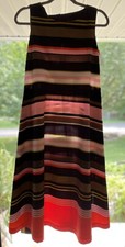 ANN TAYLOR M navy/pink/orange striped sleeveless belted fit and flare Dress