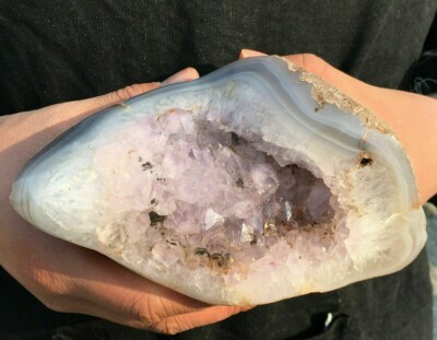 2.1 LB Natural Amethyst Agate Geode Quartz Crystal Cluster Point Healing