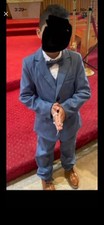 Boys Blue 5 Piece Suit Set with Jacket, Pants, Vest, Shirt, Bow Tie, Formal Wear