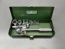 SK S-K TOOLS 3/8" DRIVE SOCKET WRENCH SET WITH METAL CASE - READ - VGC - USA