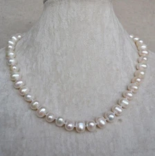 18" beautiful Akoya Natural Real 8-9mm White Real Pearl Necklace 14k Gold