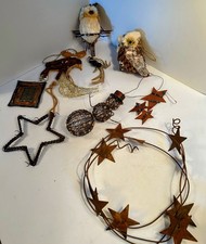 Lot of 10 Rustic Metal, Wood Etc  Christmas Ornaments/Decor