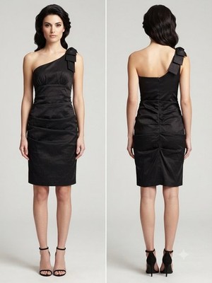 Satin Finish One-Shoulder Party Dress with Bow Detail Black Sz 10