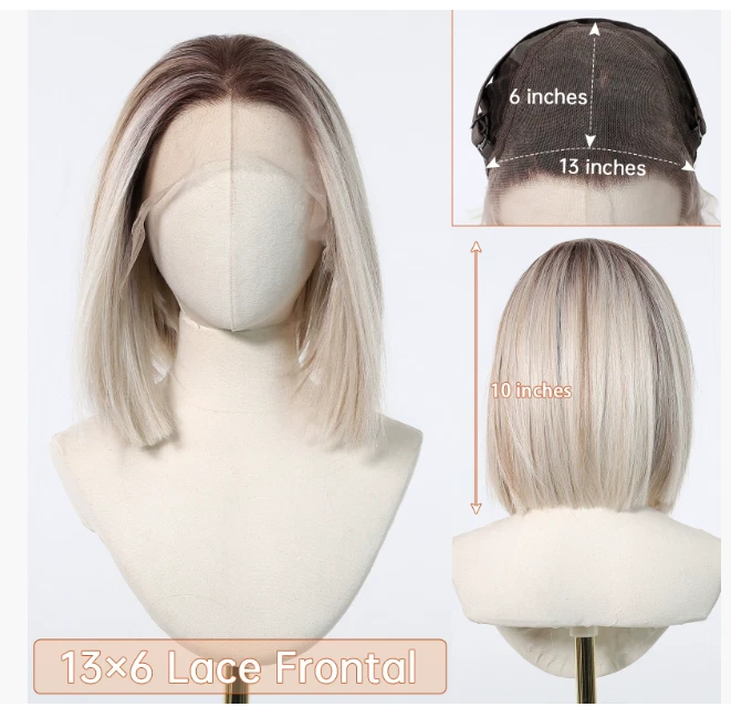 Женский мягкий парик из термостойкого волокна с прямым бобом и кружевными передними крышками 10 дюймов - Изображение 2 из 4