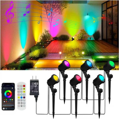 Smart RGB Outdoor Landscape Spotlights 6 Pack App Control Garden Lights IP67