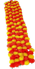 Artificial Marigold Garlands for Decoration, 5 Feet Long Dark Orange-Yellow, 5 